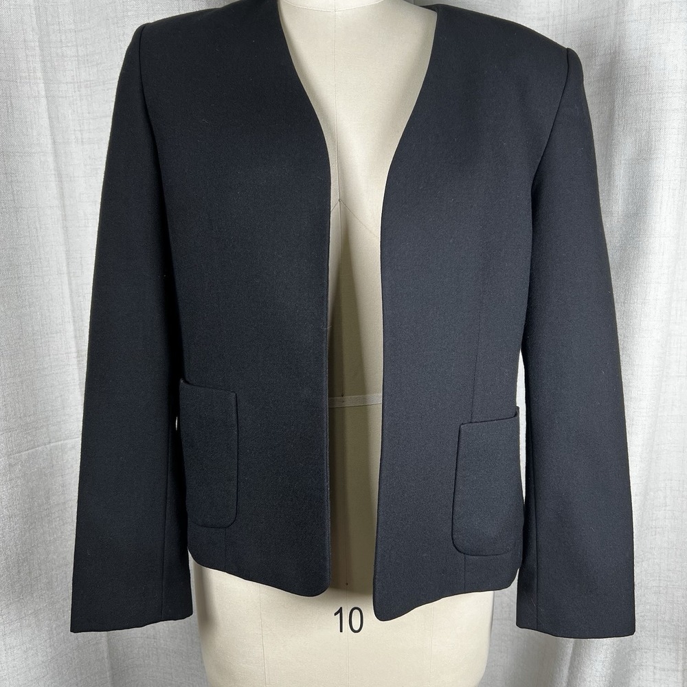 Talbots Blazer Womens 12 Black Wool Open Front‎ Classic Modern Professional